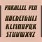 Parallel pen vector font. Strong alphabet lettering. Latin letters.