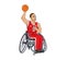 Paralympian in a sports wheelchair, with a basketball plays basketball. Vector illustration of characters in flat sketch