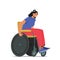 Paralympic Athlete Race, Woman Riding Wheelchair during Marathon Competition. Handicapped Character Sport Activity