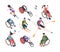 Paralympic games. Athletic disability persons in olympic sport celebration vector isometric characters