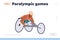 Paralympic games landing page design template with athlete character taking part in wheelchair race