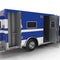 Paramedic Blue Van with opened doors on white. 3D Illustration