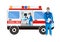 Paramedics assist a patient in an ambulance