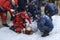 Paramedics giving first aid to sufferers at the first aid post