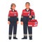 Paramedics man and woman dressed in uniform. Ambulance workers. Vector illustration