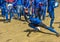 A Paramin Blue Devil strikes a pose as he celebrates Carnival in Trinidad