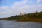 Parana river showing buildings of Foz do Iguacu city, close to the 3 borders.