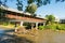 Paranhana river and a view of the covered bridge - a historical landmark in Tres Coroas, Brazil