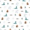 Paranormal pixel art pattern seamless. Werewolf and zombies 8 bit background. pixelated UFO and Yeti. Loch Ness monster and ghost