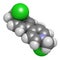 Paraquat herbicide molecule 3D rendering. Atoms are represented as spheres with conventional color coding: hydrogen (white),