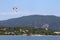 Parasailing on blue sky Corfu island