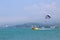 Parasailing on a calm blue sea