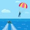 Parasailing concept banner cartoon vector. Parachute boat