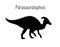 Parasaurilophus. Ornithischian dinosaur. Monochrome vector illustration of silhouette of prehistoric creature