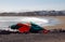 Parasol on sea shore lanzarote Spain