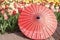 Parasol Umbrella Yellow Orange Red Tulips in Field