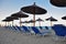 Parasols and deckchairs on the beach
