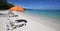 Parasols on Mont-Choisy beach, Mauritius island