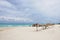 Parasols on sandy beach