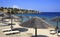 Parasols of straw on the beach