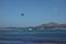 Paratrooper parachutist over the sea in Mallorca