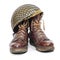 Paratroopers boots and helmet.