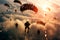 Paratroopers in the sky. Military parachuting. Army in the sky. AI Generated
