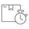 Parcel box with clock thin line icon, Delivery and packaging symbol, Carton cardboard box and watch vector sign on white