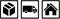 Parcel carrier icons. Parcel, van and house.