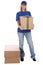 Parcel delivery service box package woman order delivering job f