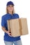 Parcel delivery service box package woman order delivering job y