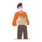 Parcel delivery to your home. Mail worker in mask and gloves. Safe service. Flat