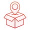 Parcel location flat icon. Opened box with map pin red icons in trendy flat style. Box tracking gradient style design