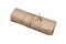 Parcel package wrapped with brown kraft paper tied rope