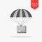 Parcel on parachute icon. Delivery concept. Flat design gray col