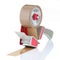 Parcel tape dispenser with brown roll of tape on white background