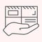 Parcel thin line icon. Mail delivery, hand holding package. Postal service vector design concept, outline style