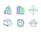 Parcel tracking, Elevator and Skyscraper buildings icons set. Vector