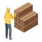 Parcel warehouse stack icon, isometric style