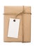 Parcel wrapped packaged box and label on white