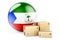 Parcels with Equatoguinean Guinea flag. Shipping and delivery in Equatorial Guinea, concept. 3D rendering