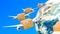 Parcels with wings flying in the sky around Earth globe. Global shipping and delivery concept, 3D rendering