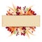 Parchment card with colorful autumn leaves. Vector eps-10.