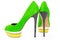 Pare of bright green and yellow high heel shoes on whit