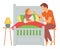 Parent Caring of Ill Child, Dad and Son Vector