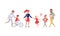 Parent Characters Walking with Their Children Vector Illustrations