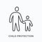 Parent with child flat line icon. Vector outline illustration of father and kid holding hands, family bonding. Children