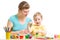 Parent and child plasticine modeling together isolated