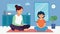 A parent and child sit in a quiet room practicing mindfulness and discussing ways to strengthen their bond.. Vector