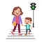 parent with kid cross road vector illustration